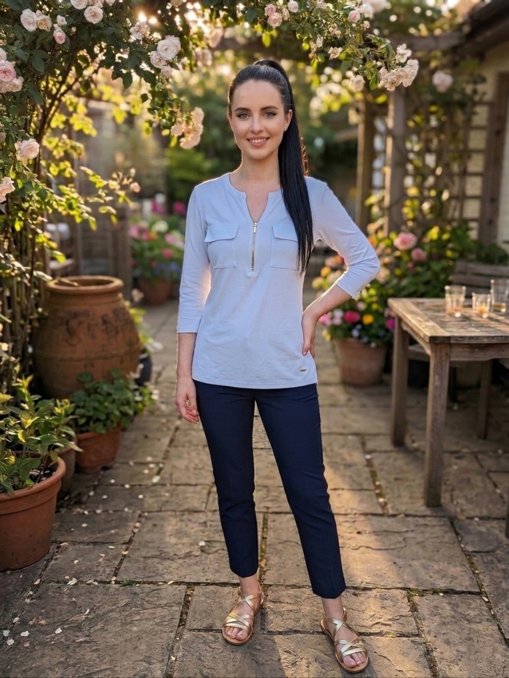 NWOT Ellen Tracy Utility Tunic - Cloud Blue Zip-Neck - Size Medium